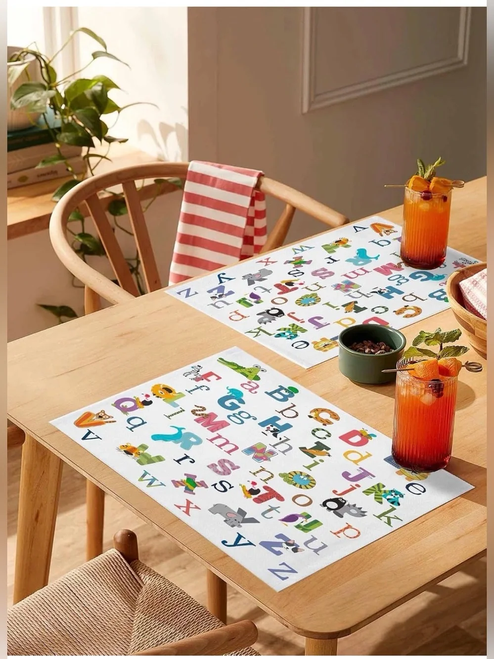 4-piece placemat set for kids, fun animal and alphabet print